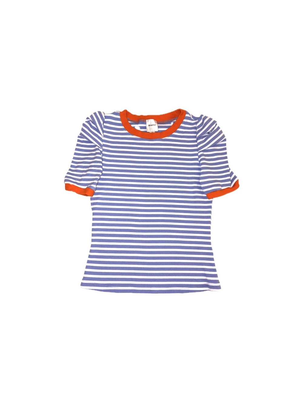 Maeve Anthropologie Puff-Sleeve Striped Cotton Top Blue White Orange – Small